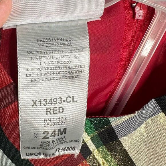 Bonnie Baby Holiday Metallic Shimmery Plaid Dress Gold Bow Size 24 Months - Picture 6 of 7